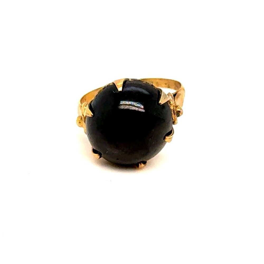 Vintage 10K Gold Black Cabochon Stone Ring